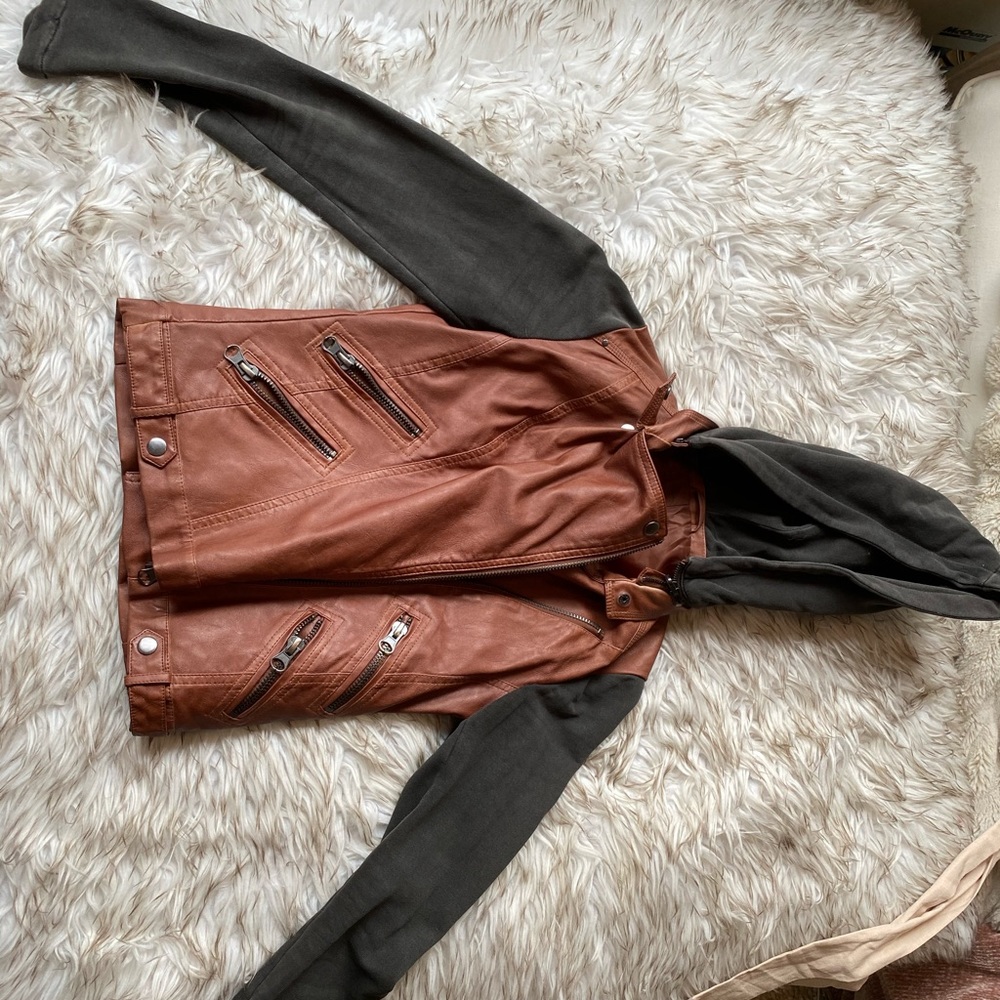 Silence + Noise Leather Jacket w/ Hoodie